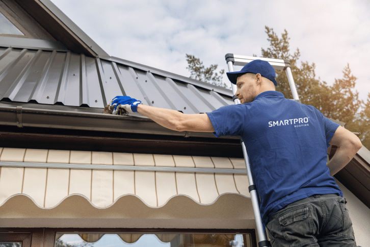 Gutters 2 A man doing roof repair