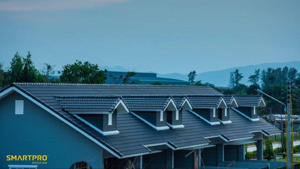  A house featuring a distinctive metal roof