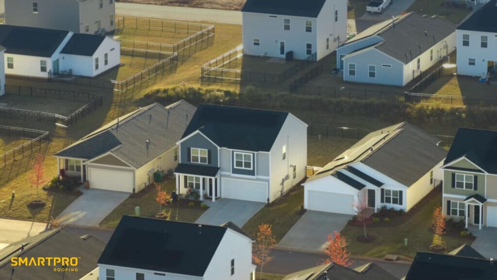 Several homes lined along a street in a peaceful residential area