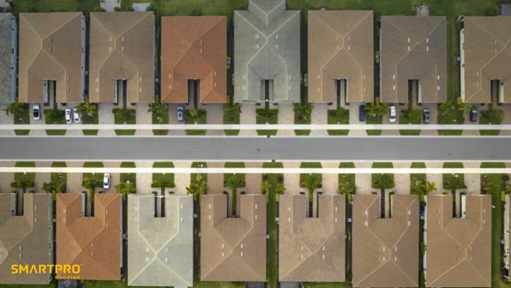 Aerial view of a row of houses