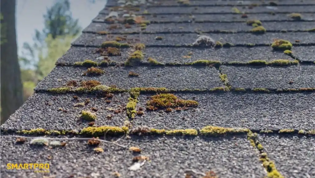 A mossy roof atop a house