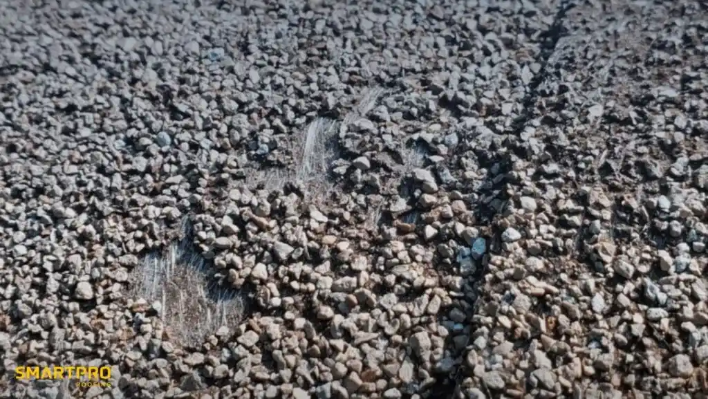 Damaged roof shingles with visible hole