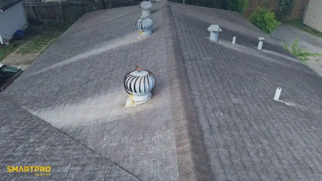 A roof equipped with chimneys