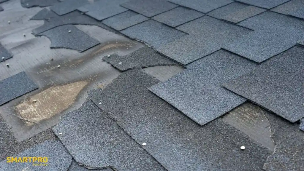 Damaged shingles on a roof