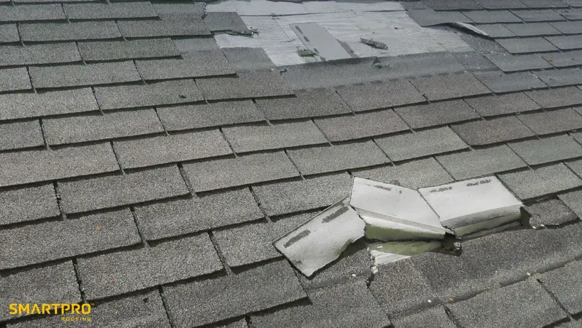 damaged asphalt roof