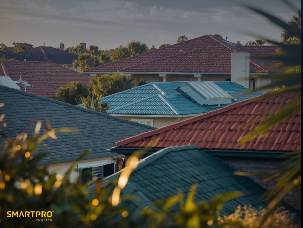  A sunlit rooftop showcasing new shingles
