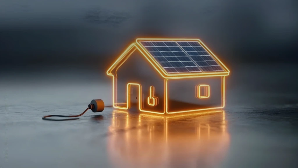 A glowing house featuring a solar panel on the roof, symbolizing energy efficiency and sustainability for homeowners.