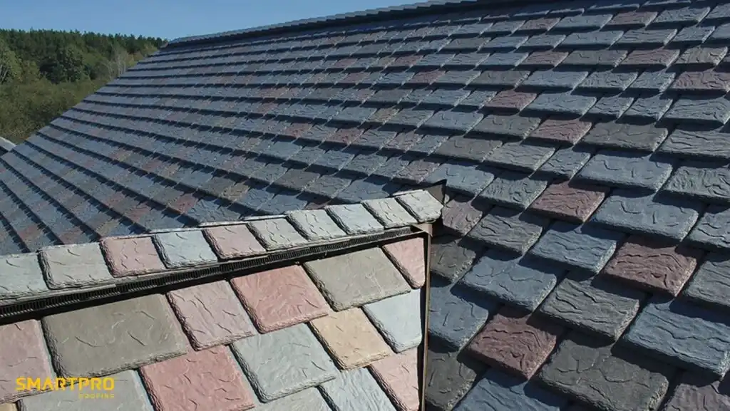 Synthetic Shingles Affordable Durability for Coastal Florida Homes 11 A roof adorned with a vibrant array of differently colored tiles
