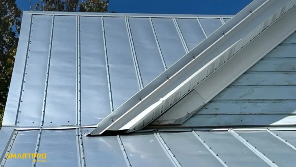 An image showing a metal roof complemented by metal flashing
