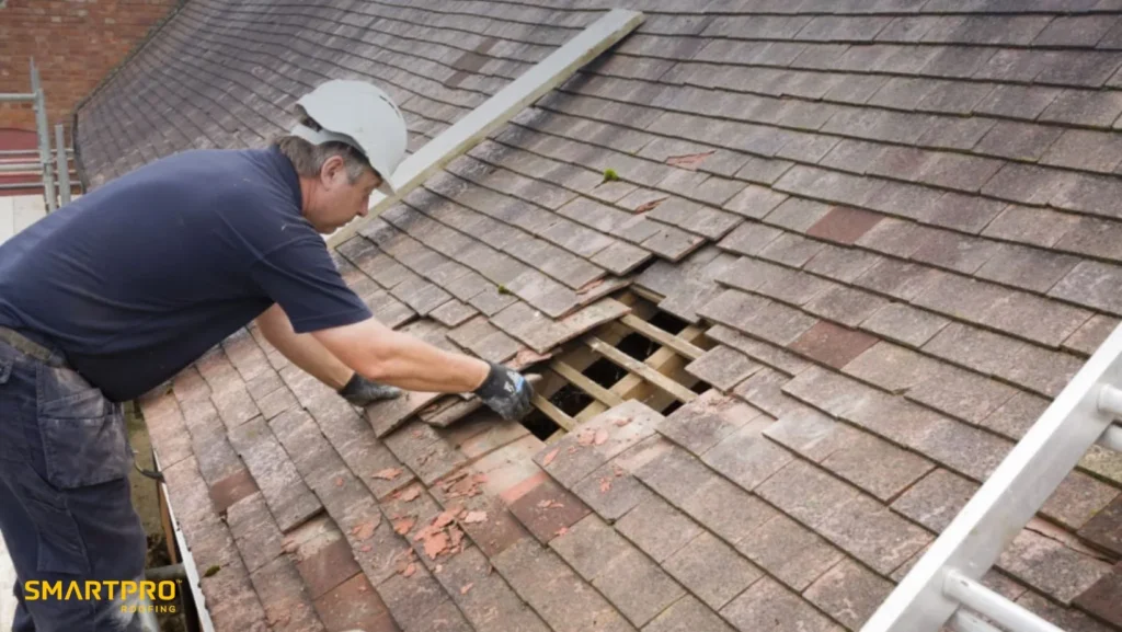 Metal vs. Shingle Roof Lifespan in Florida: Which Lasts Longer? 11 A man is engaged in roofing work