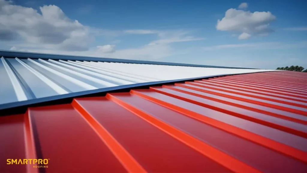 How Metal Roof Coatings Extend Lifespan in Florida Weather 11 A red roof featuring alternating white and silver stripes