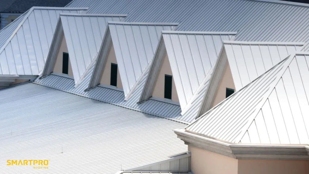 Metal Roof Color Choices: Which Reflect Heat Best? 11 Detailed view of a metal roof with three windows