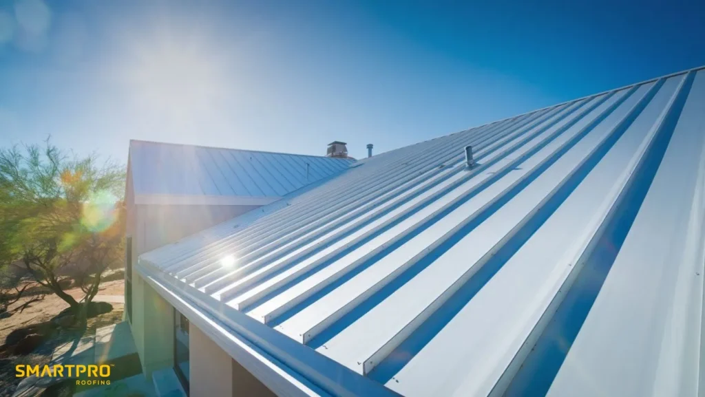 Metal Roof Color Choices: Which Reflect Heat Best? 12 A close-up view of a roof featuring a sleek