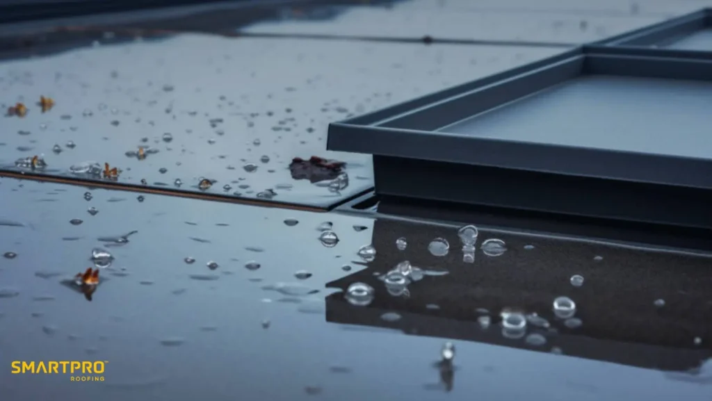 A metal tray filled with water, reflecting light and showcasing its smooth surface.