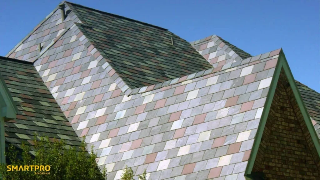 A house featuring a traditional shingled roof, showcasing a classic architectural style.