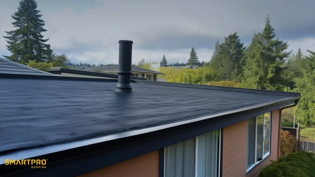 Flat Roof Lifespan in Florida: How Long Common Flat Roof Materials Really Last 12 A black roof featuring a chimney prominently positioned at the top.
