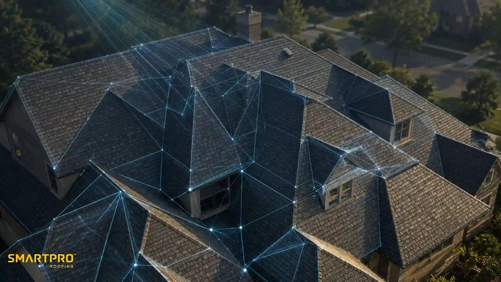 SmartQuote Explained: What Satellite Technology Sees That a Ladder Can't 12 AI-powered satellite roof measurement showing a residential home's roof with digital mapping for accurate roofing estimates.